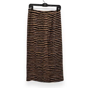 Vintage Black Tan Striped Rayon Maxi Skirt Size 6